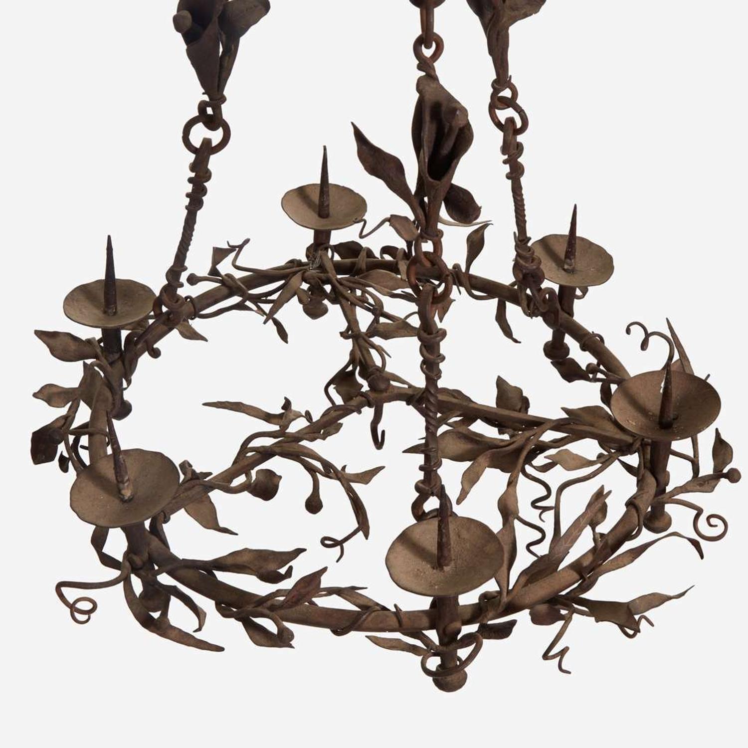 A Gothic Wrought Iron Six-Light Pricket Chandelier French, 15th century or later