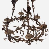 A Gothic Wrought Iron Six-Light Pricket Chandelier French, 15th century or later
