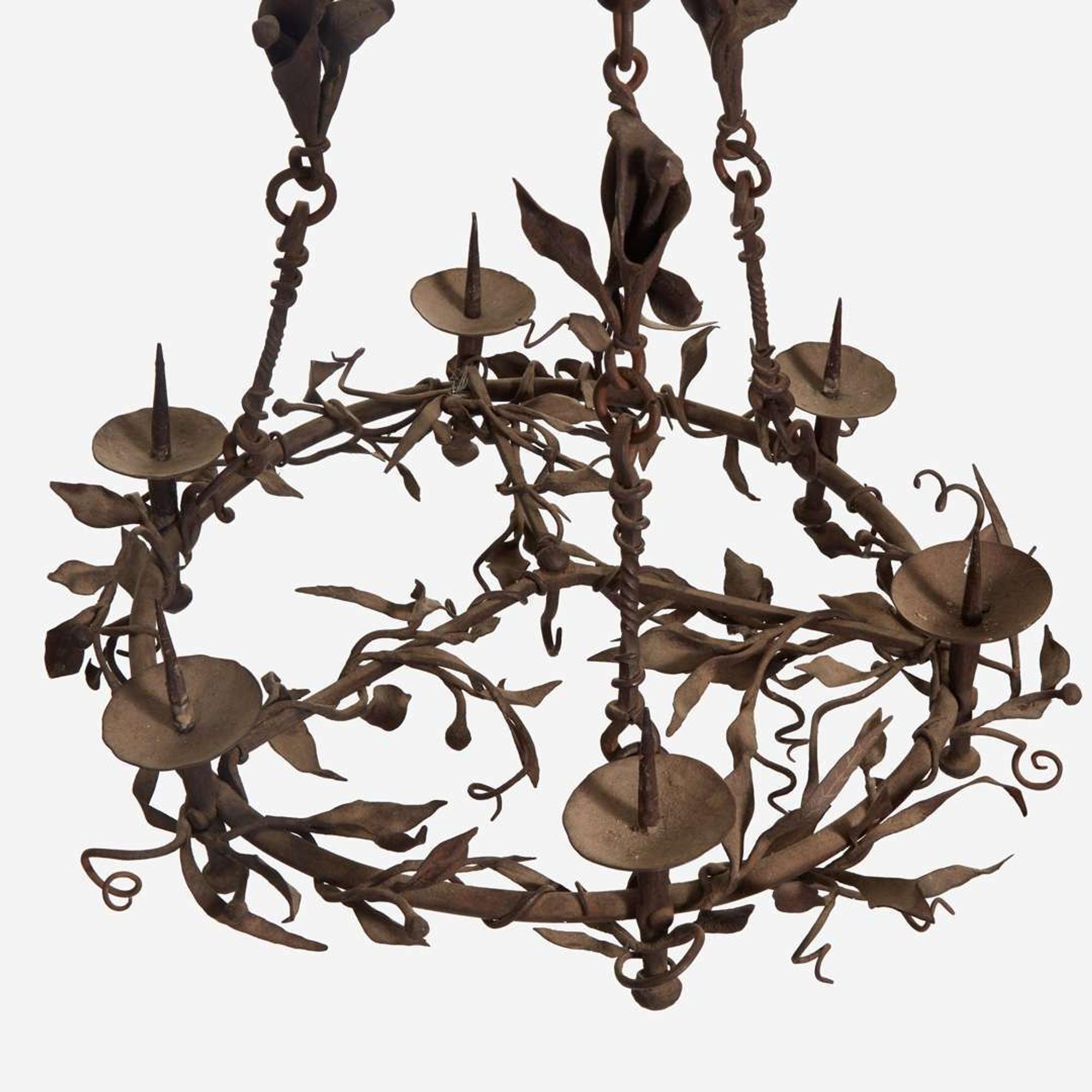 A Gothic Wrought Iron Six-Light Pricket Chandelier French, 15th century or later