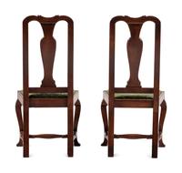 A Pair of William and Mary Style Carved and Stained Maple Side Chairs