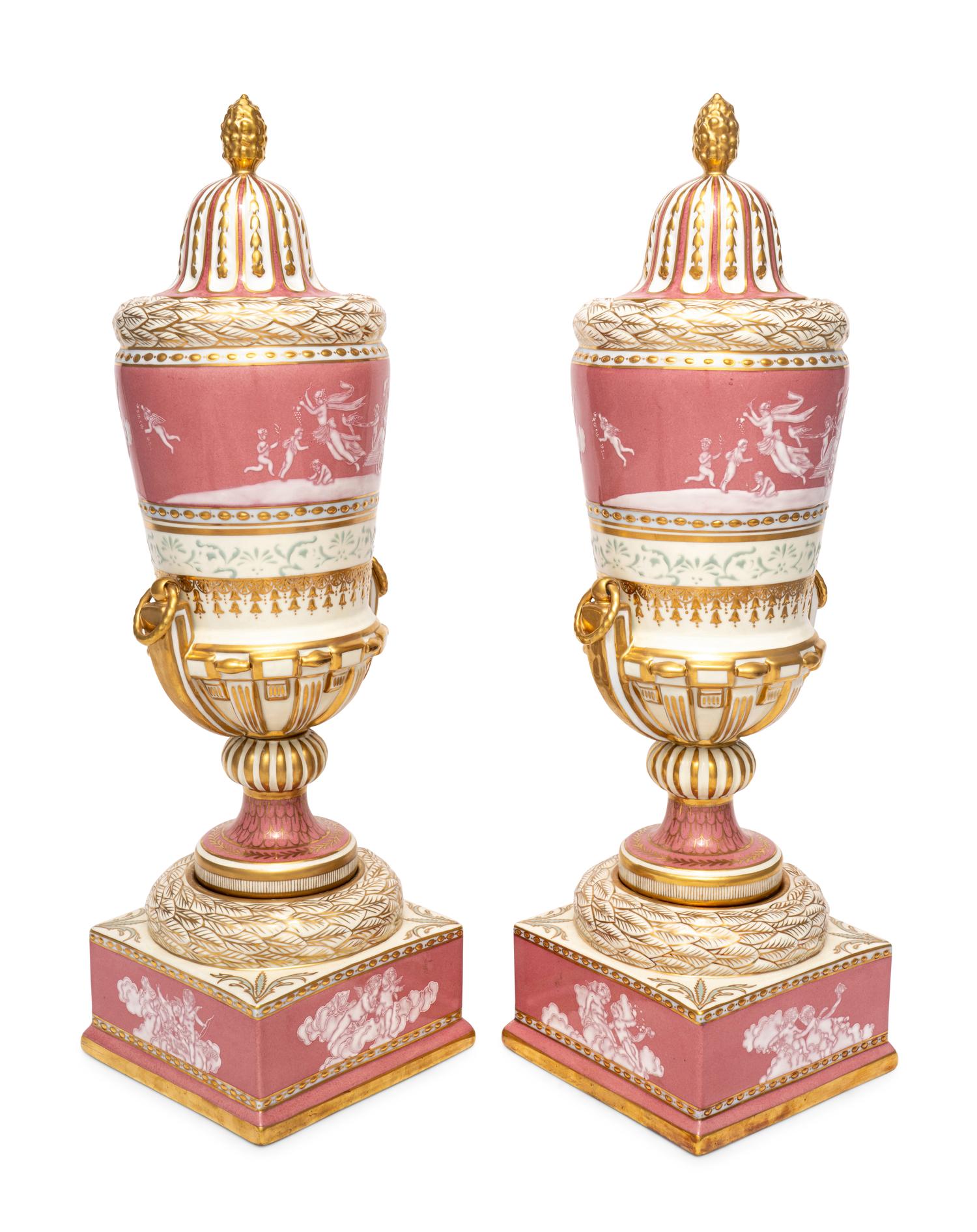 A Pair of Porcelain Urns