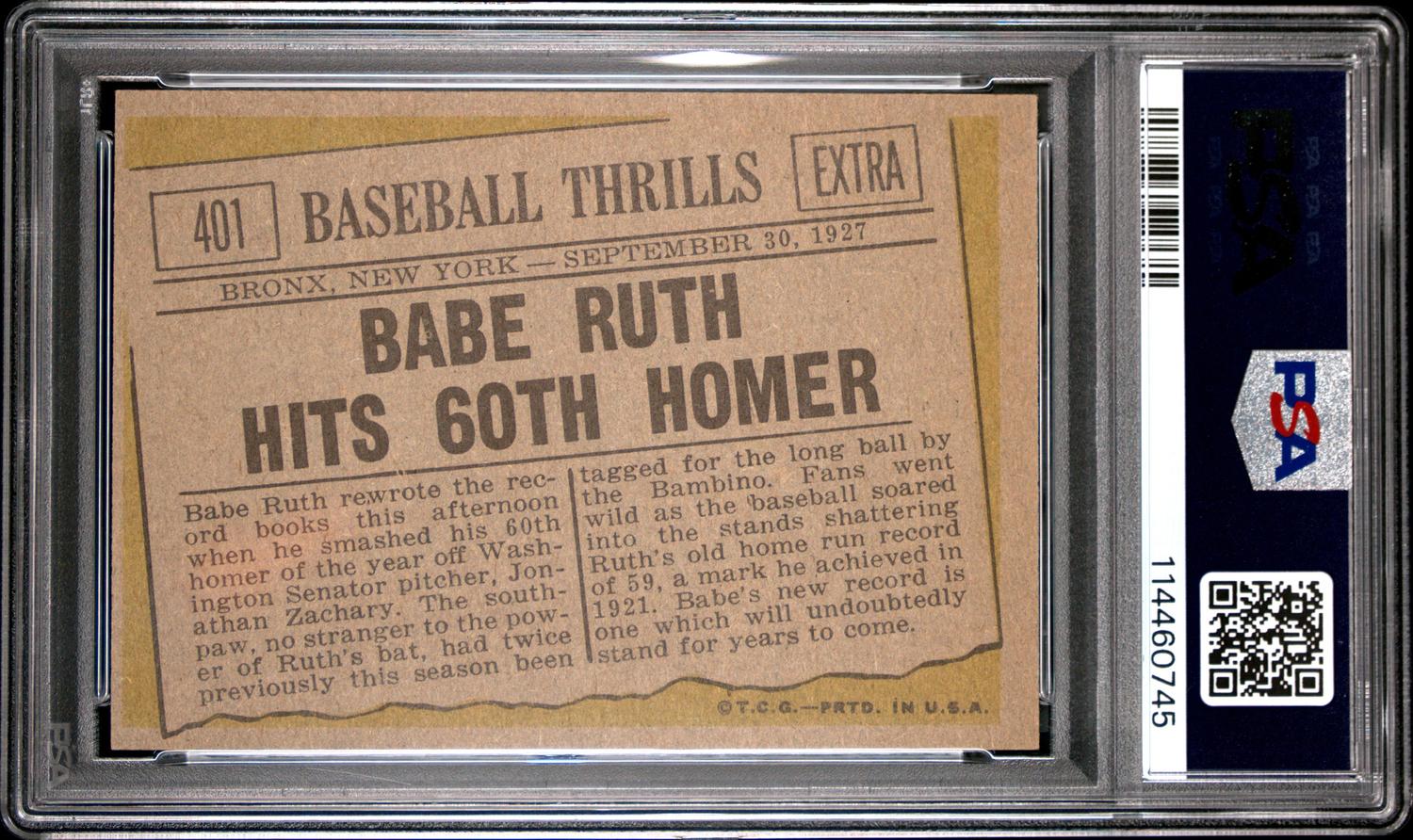 A 1961 Topps Babe Ruth Baseball Card No. 401 (PSA 6 EX-MT)