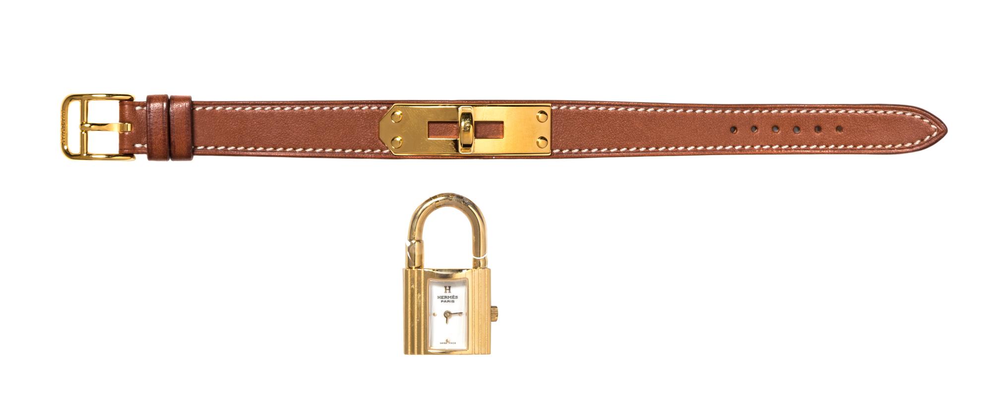 An Hermes Brown Kelly Watch, 7.5" x .5".