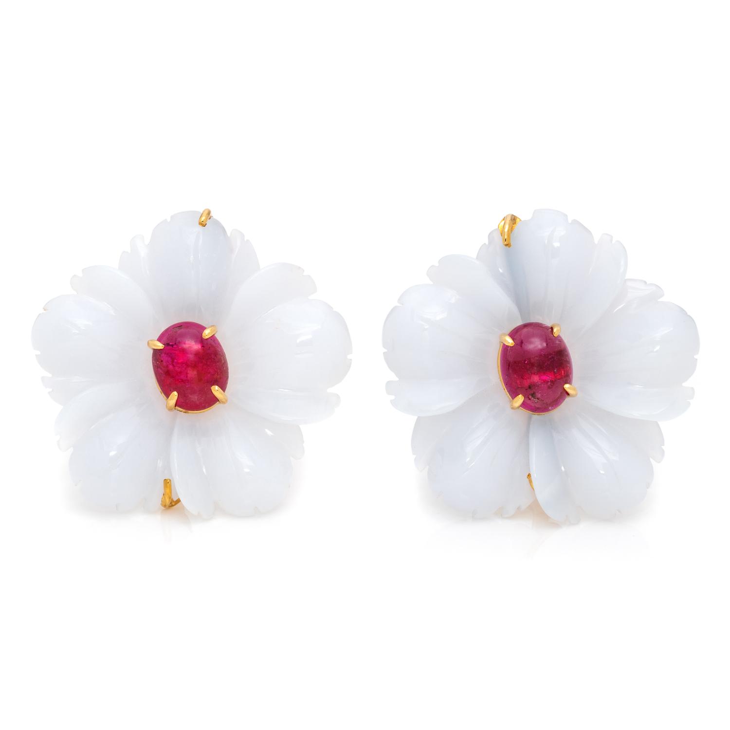 ANDREW CLUNN, GEMSTONE FLOWER EARCLIPS