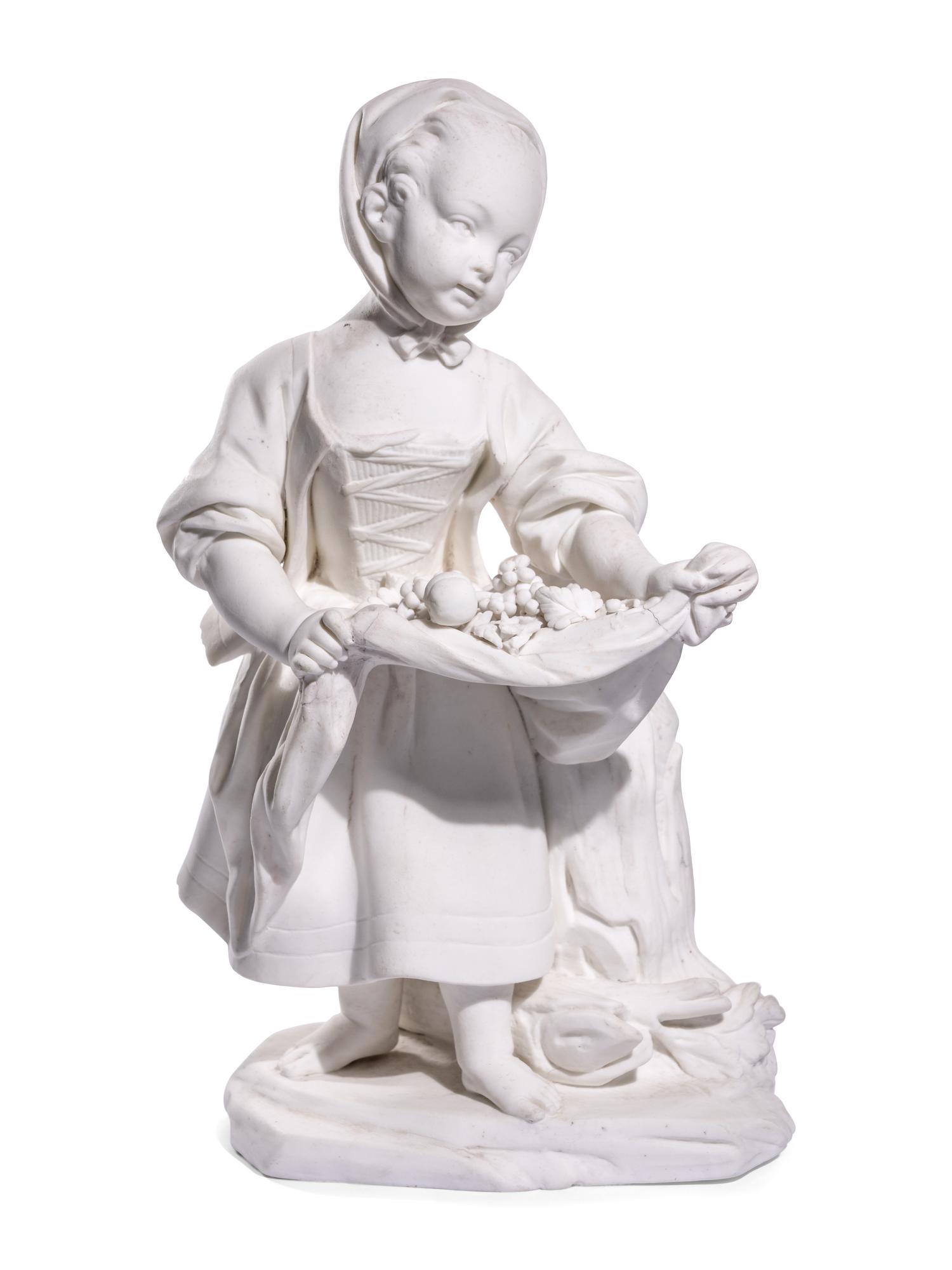 A Sèvres White Biscuit Porcelain Figure of 'La Petit Fille au Tablier'