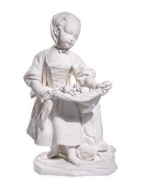 A Sèvres White Biscuit Porcelain Figure of 'La Petit Fille au Tablier'