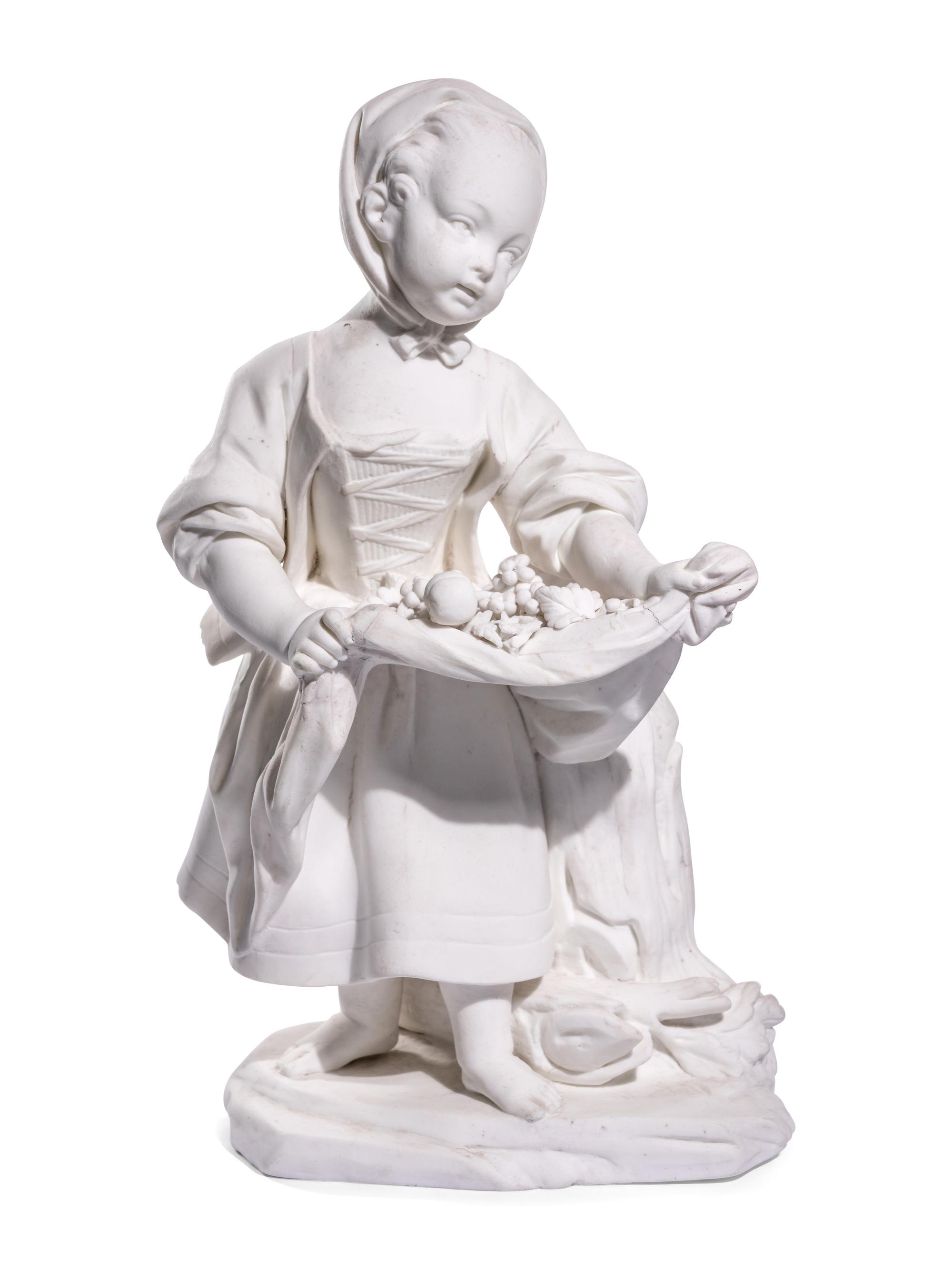 A Sèvres White Biscuit Porcelain Figure of 'La Petit Fille au Tablier'