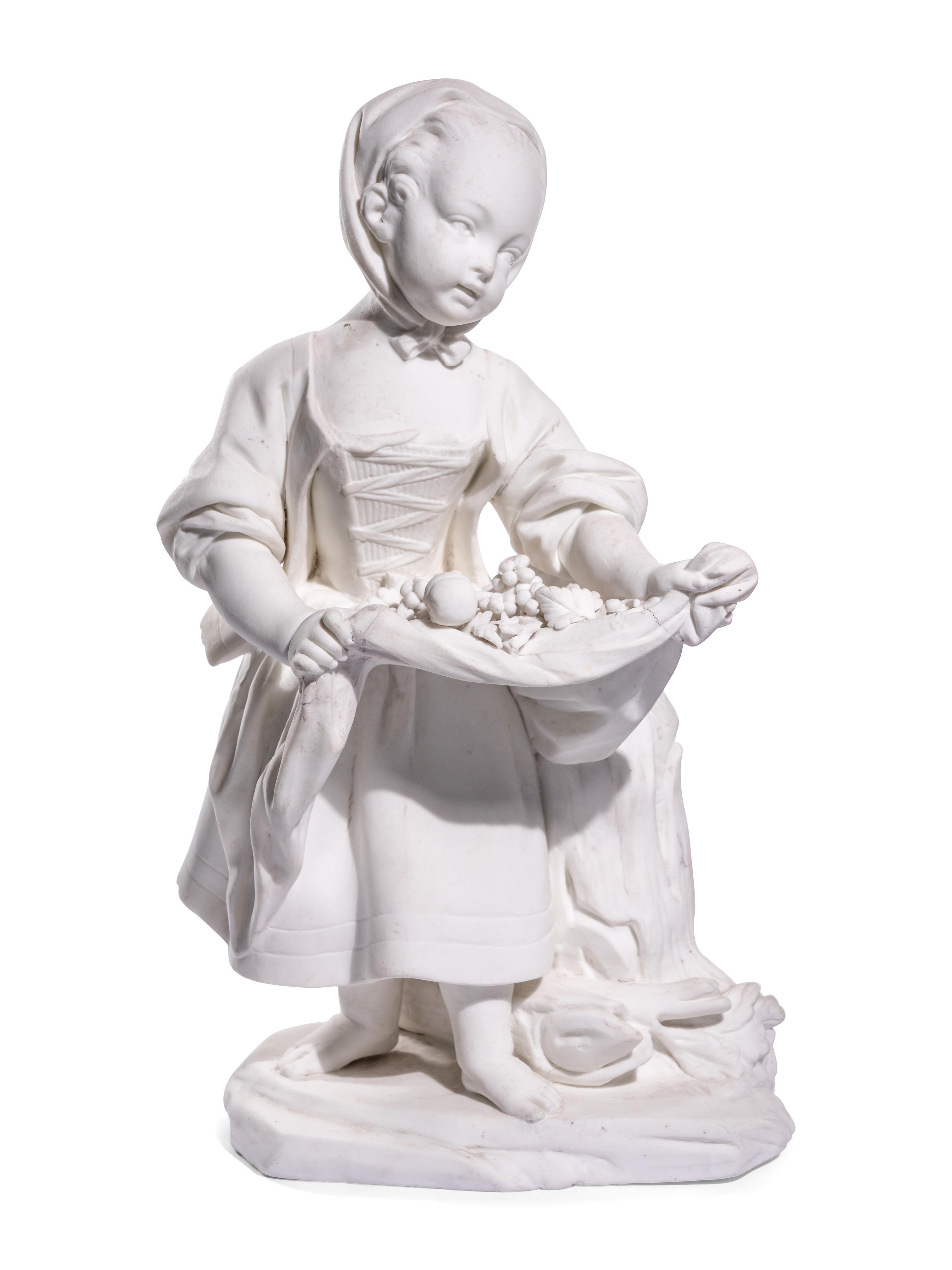A Sèvres White Biscuit Porcelain Figure of 'La Petit Fille au Tablier'