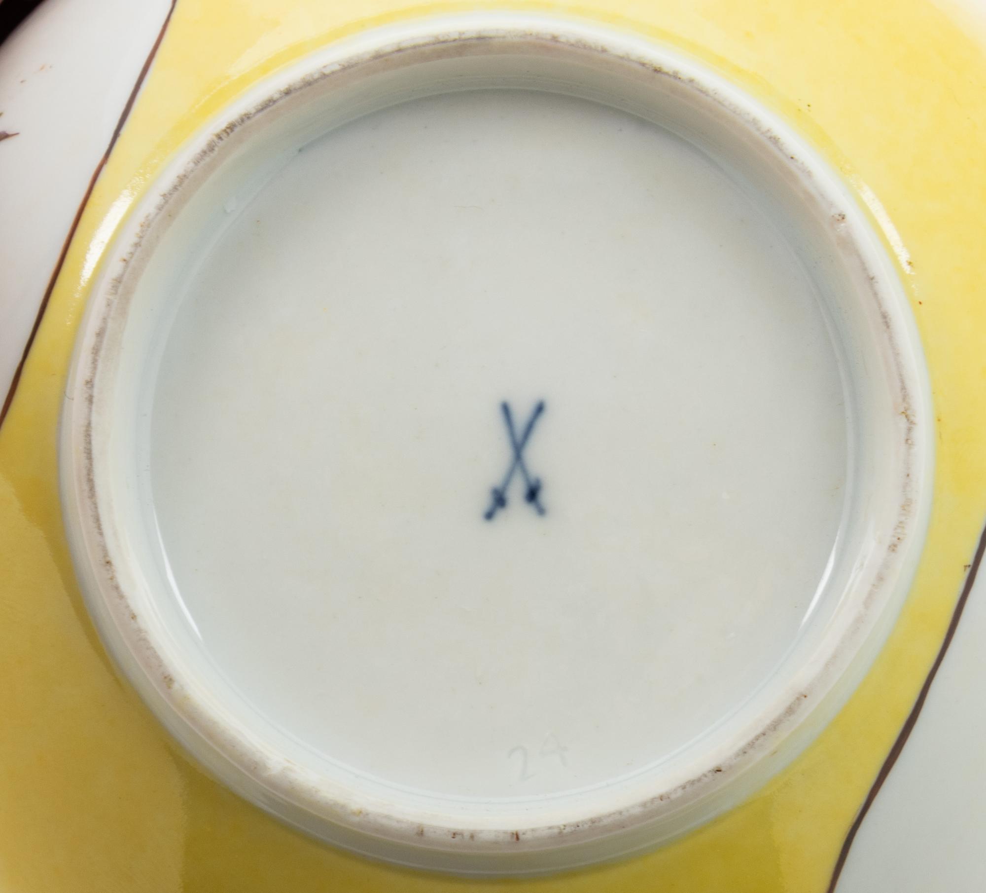 A Meissen Painted and Parcel Gilt Yellow Ground Porcelain Bowl