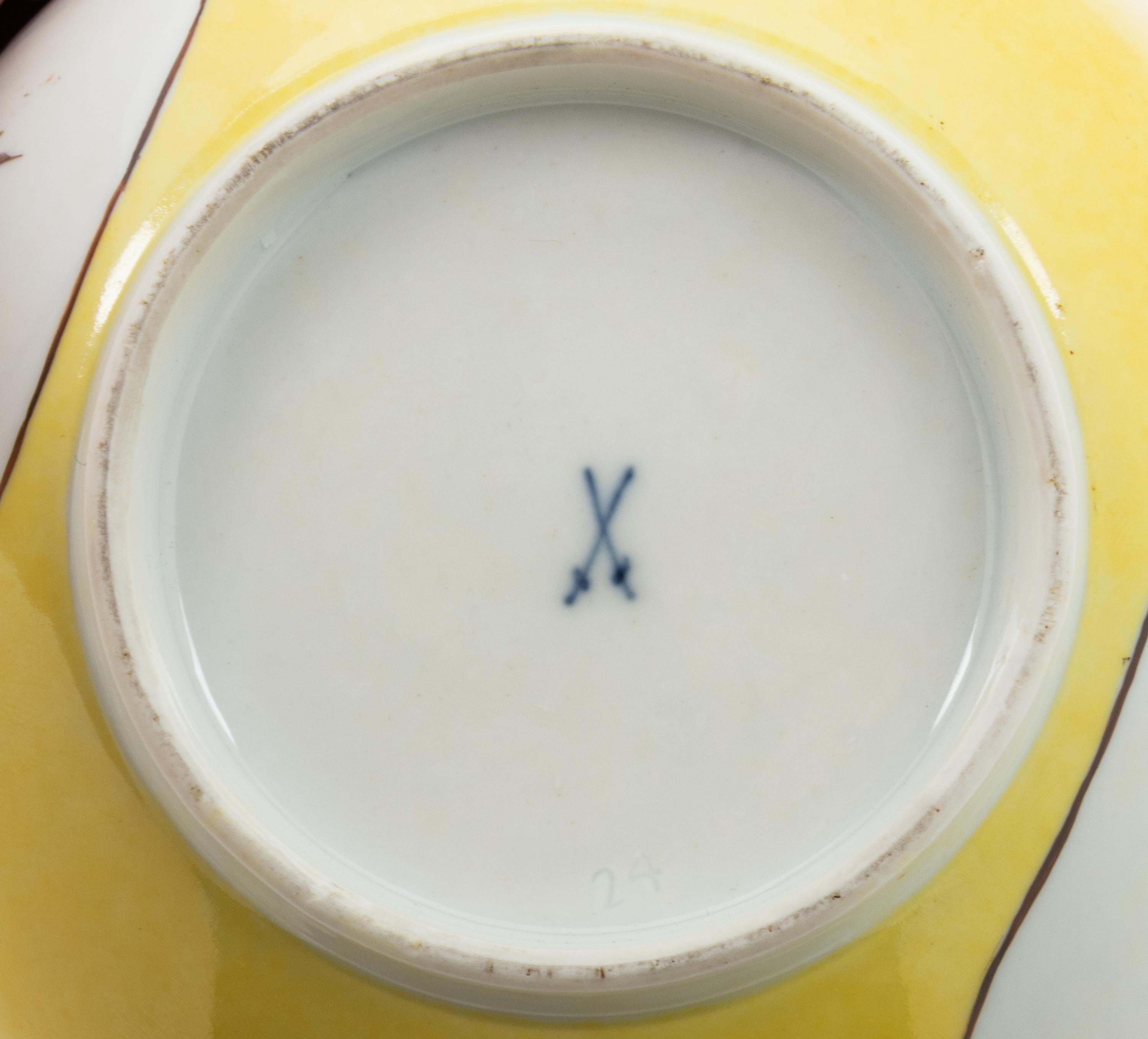 A Meissen Painted and Parcel Gilt Yellow Ground Porcelain Bowl