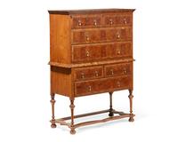 A William & Mary style burl walnut and elm veneered and crossbanded high chest of drawers, late 19th / early 20th century