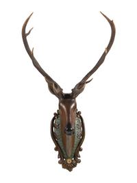 A Swiss 'Black Forest' Carved and Paint-Decorated Stag Head Trophy