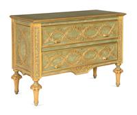A Pair of Italian Neoclassical Style Green-Painted and Parcel Gilt Commodes