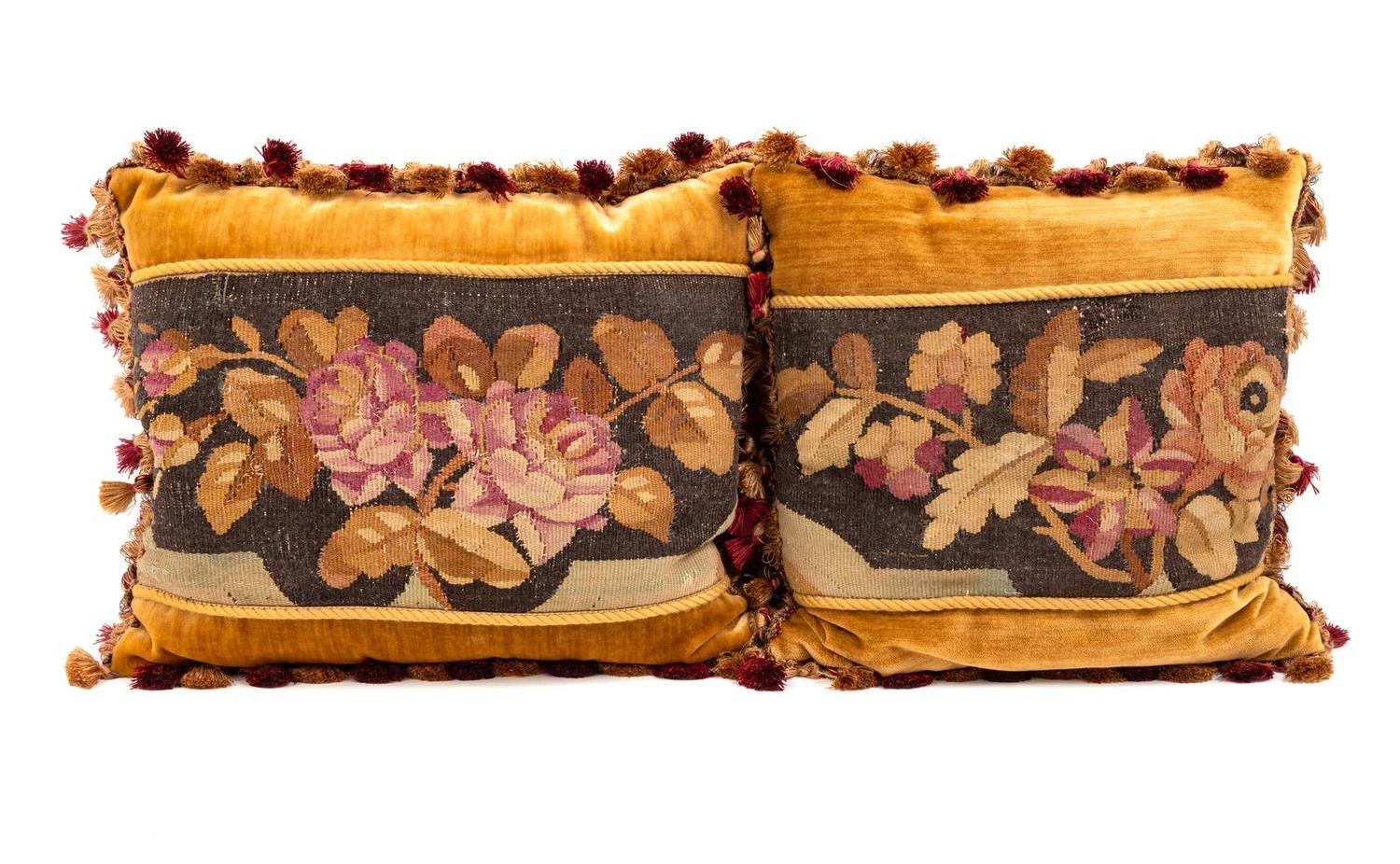 A Pair of Aubusson Tapestry Upholstered Pillows