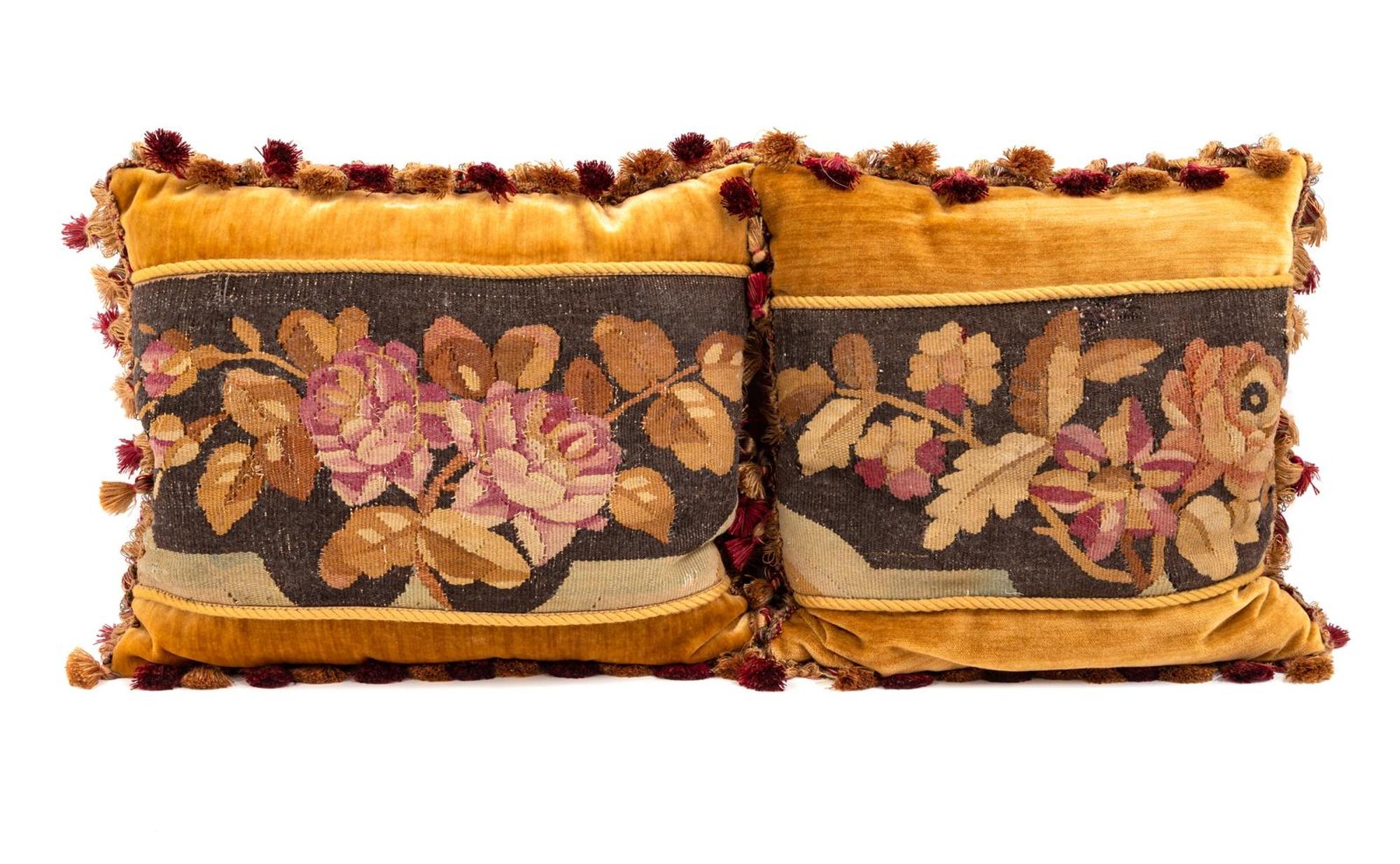 A Pair of Aubusson Tapestry Upholstered Pillows