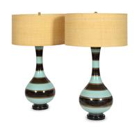 A Pair of French Art Deco Striped Opaline Glass Lamps
