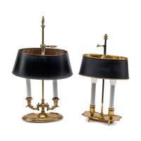Two Brass and Tole Bouillotte Lamps