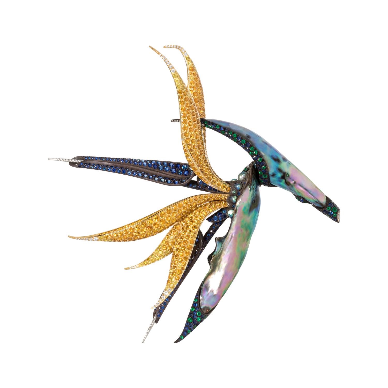 NICHOLAS VARNEY, MULTIGEM BIRD OF PARADISE BROOCH
