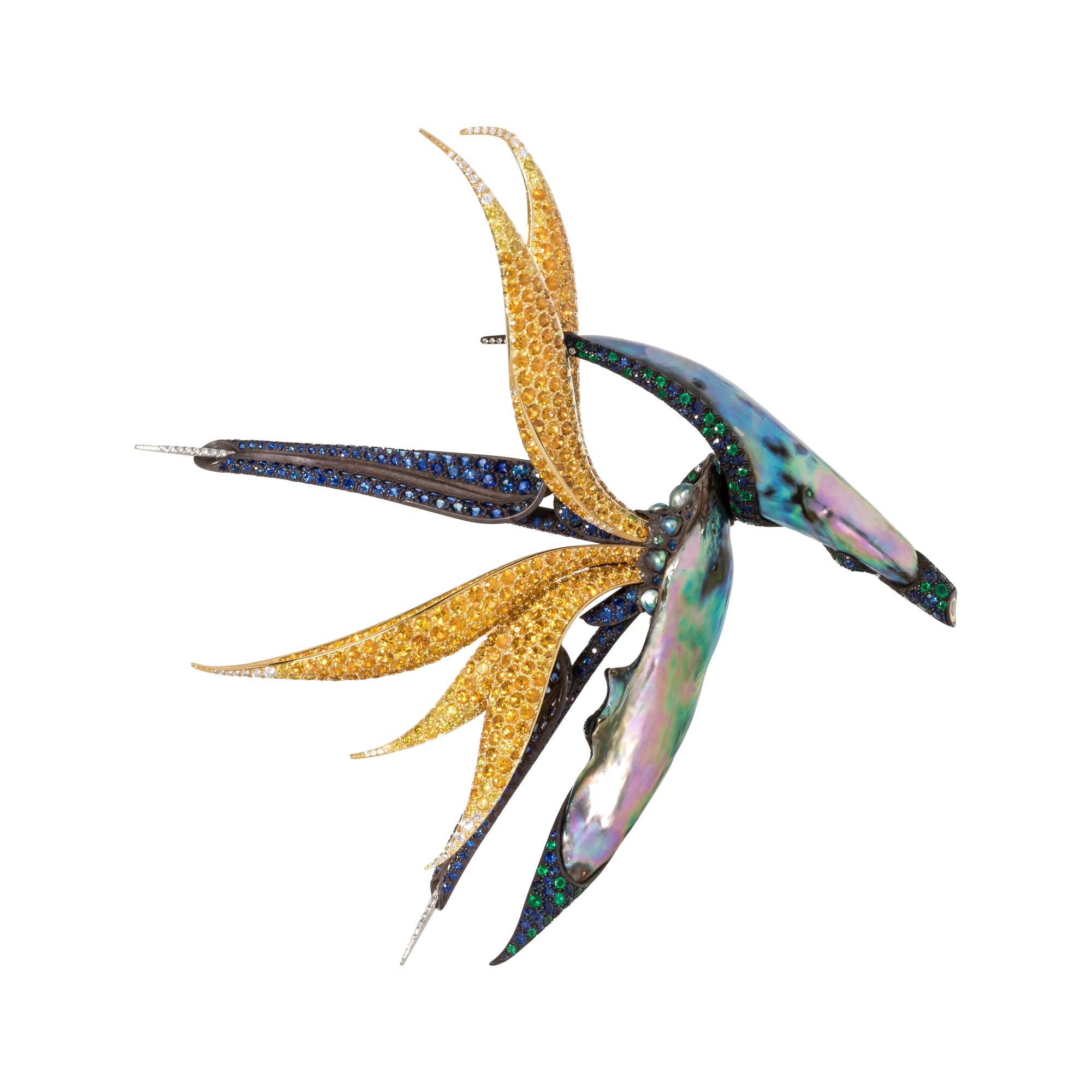 NICHOLAS VARNEY, MULTIGEM BIRD OF PARADISE BROOCH