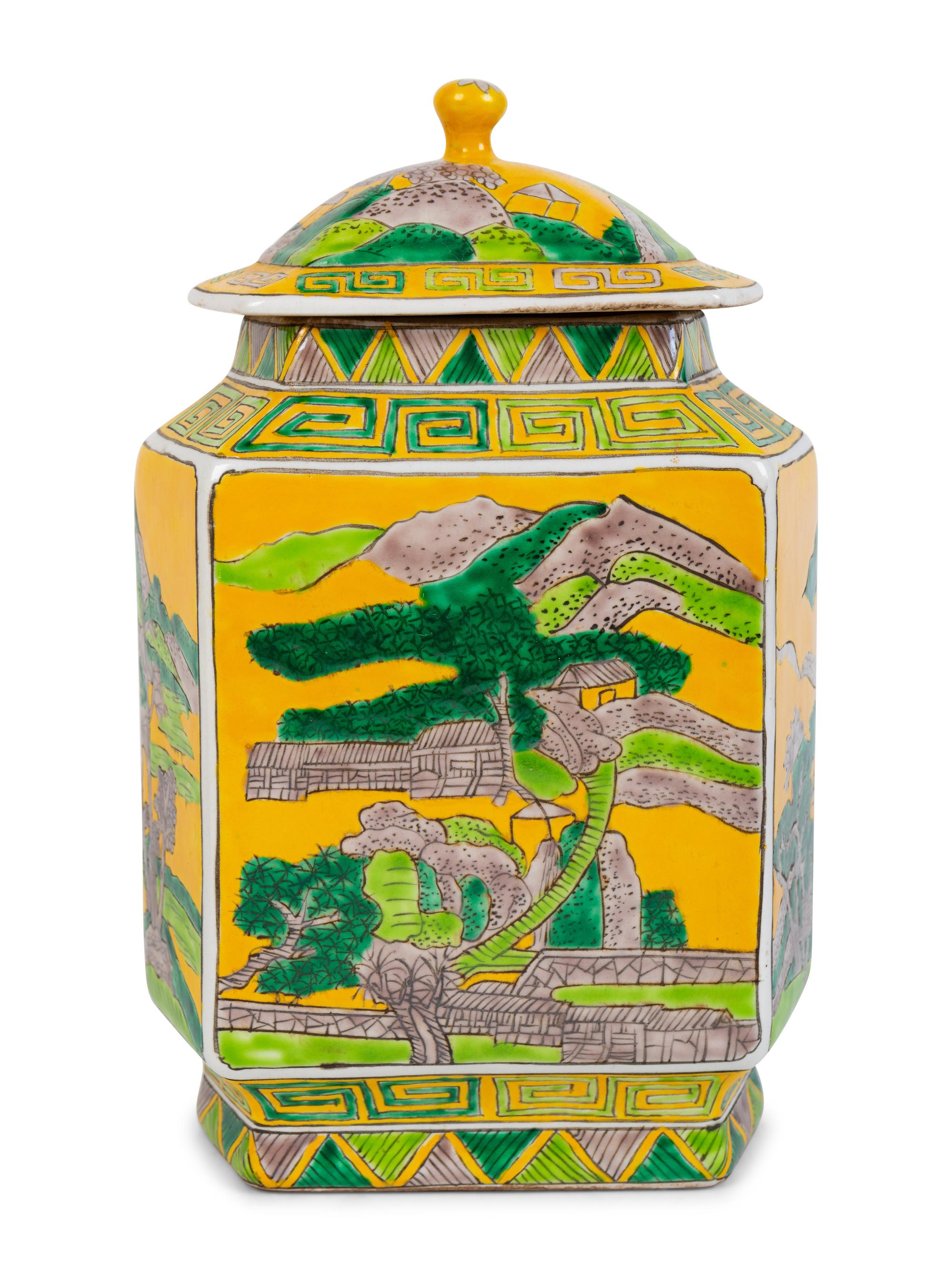 A Pair of Chinese Famille Verte Porcelain Lidded Jars