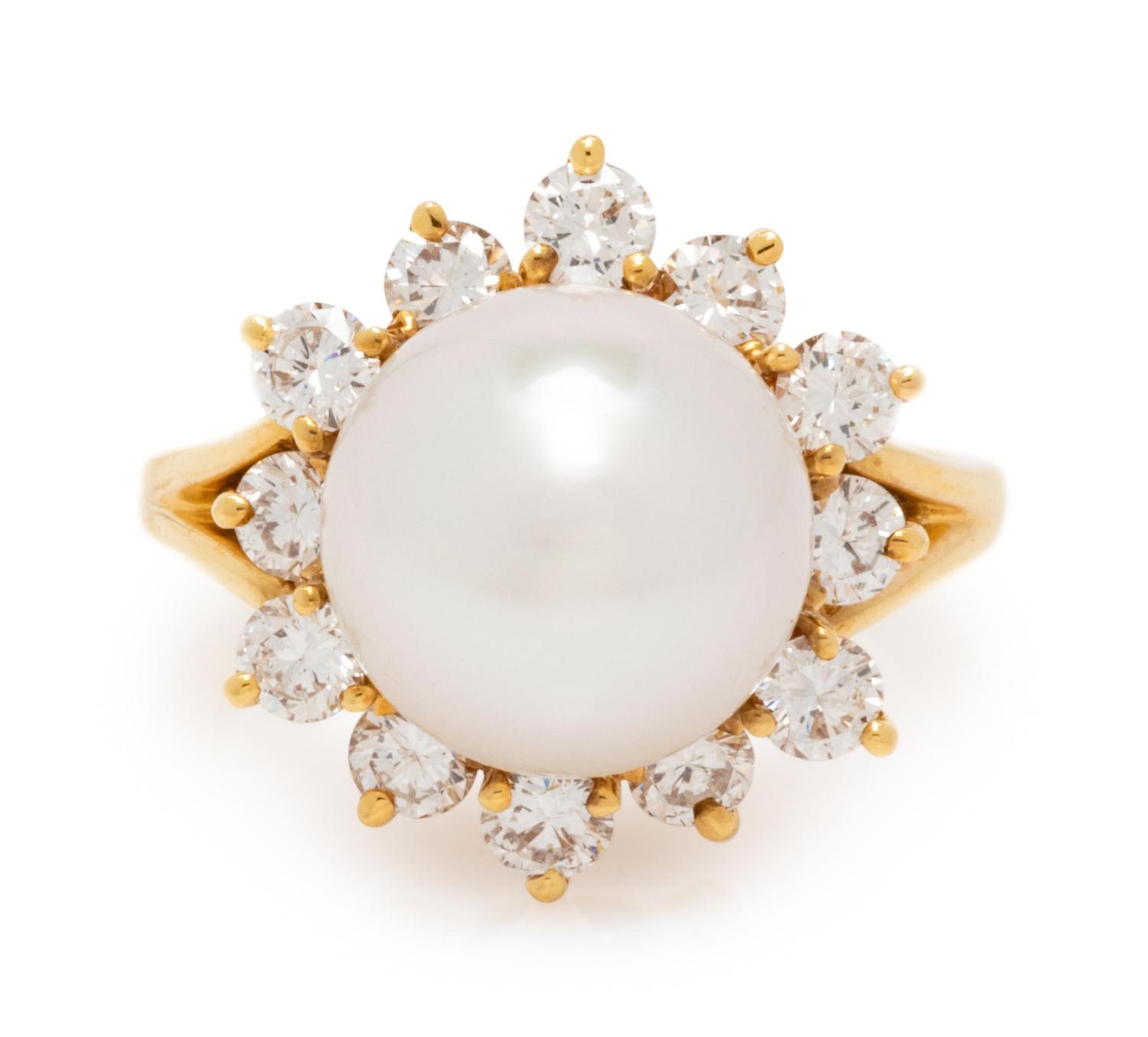 Cultured Pearl and Diamond Ring