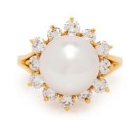 Cultured Pearl and Diamond Ring