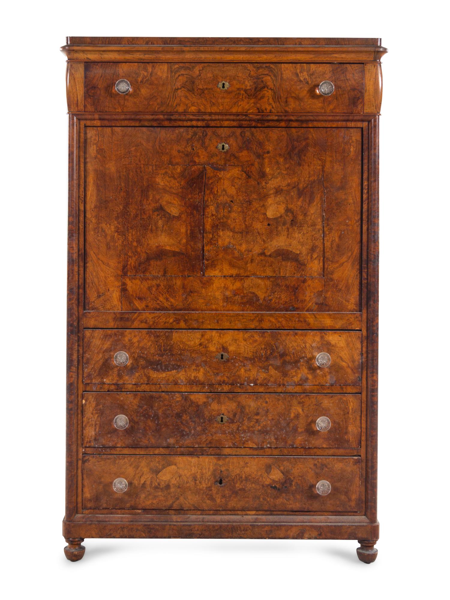 A Continental Burl Walnut Secrétaire à Abattant