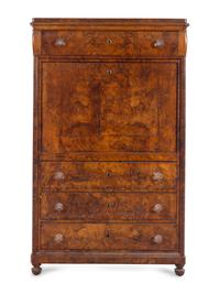 A Continental Burl Walnut Secrétaire à Abattant