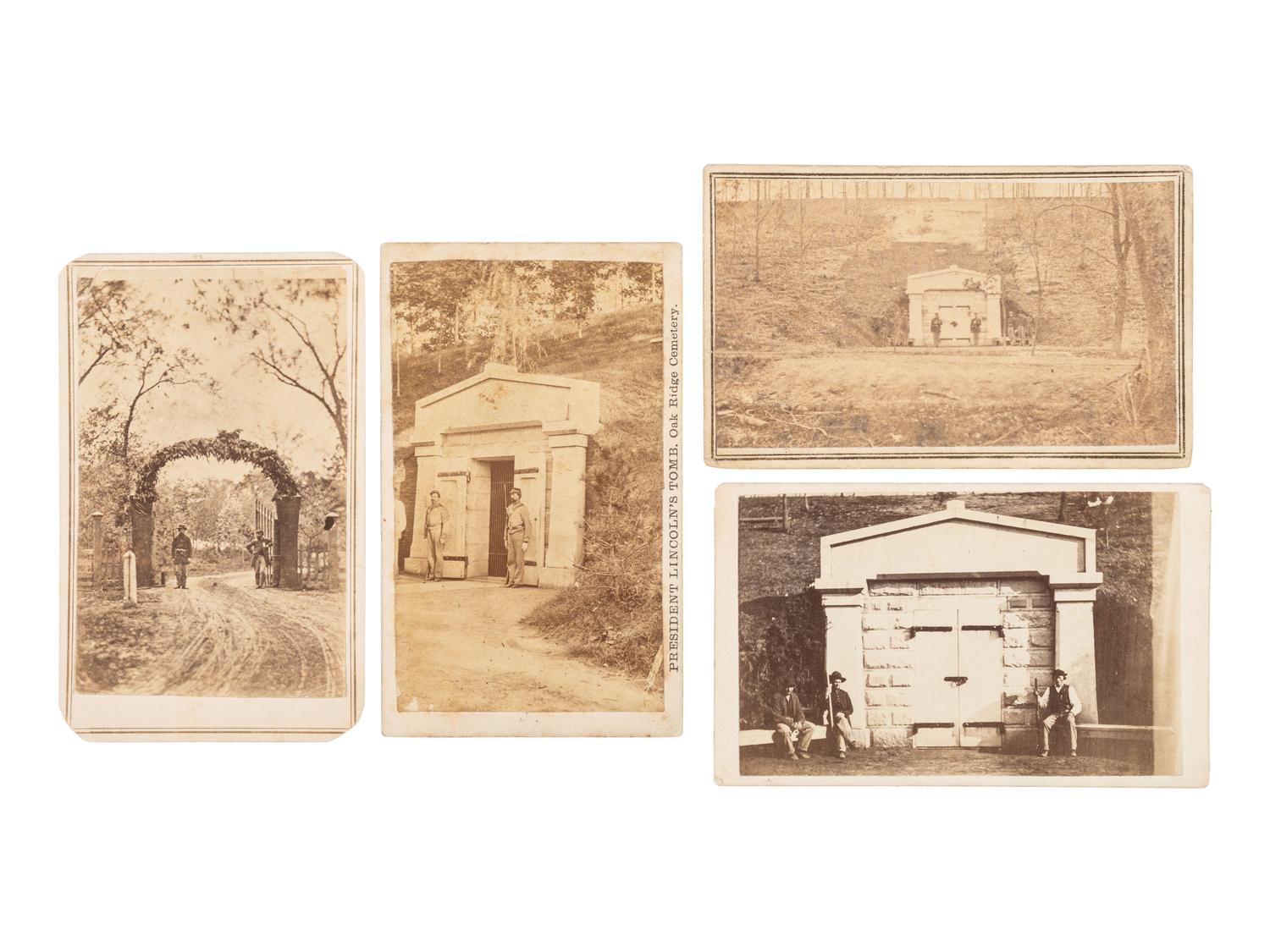[LINCOLN, Abraham (1809-1865)]. 8 CDVs of Oak Ridge Cemetery in Springfield, IL, ft. Lincoln's tomb and receiving vault.