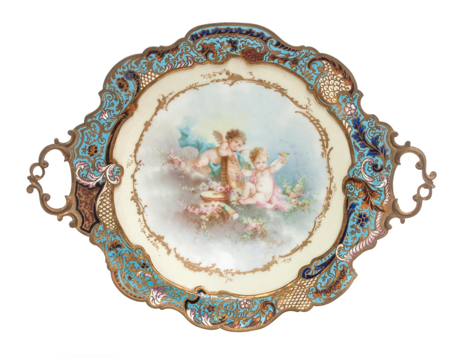 A Sevres Style Porcelain Plate Width over handles 14 1/2 inches.