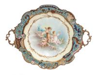 A Sevres Style Porcelain Plate Width over handles 14 1/2 inches.