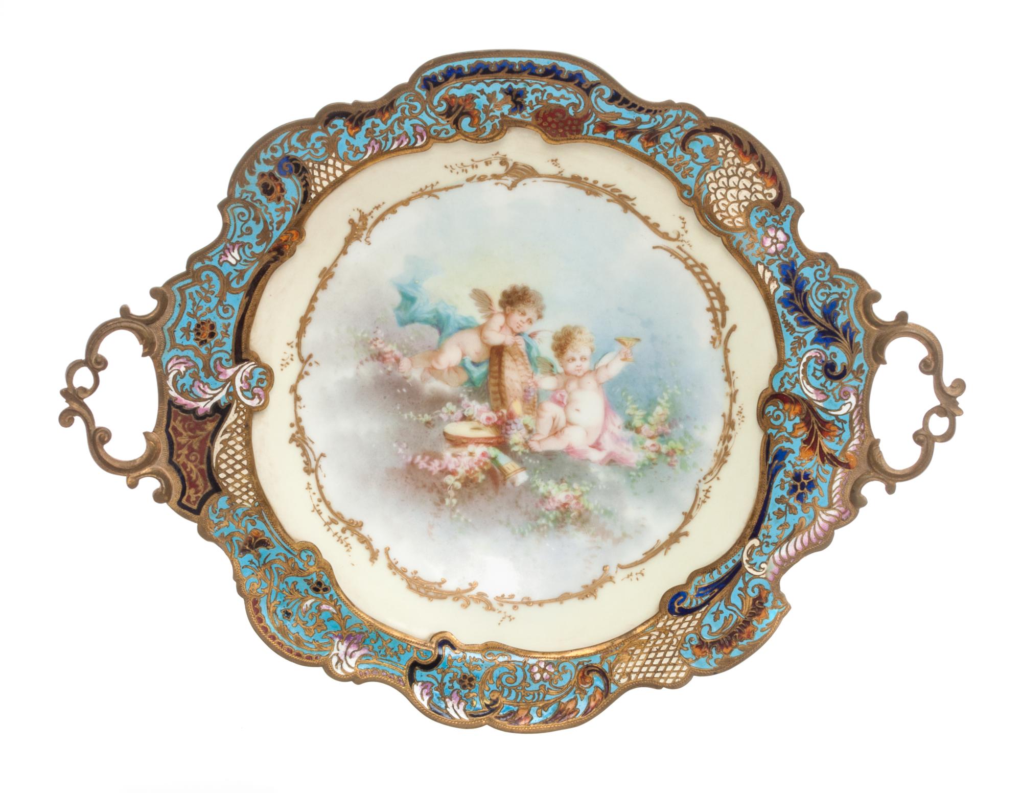 A Sevres Style Porcelain Plate Width over handles 14 1/2 inches.