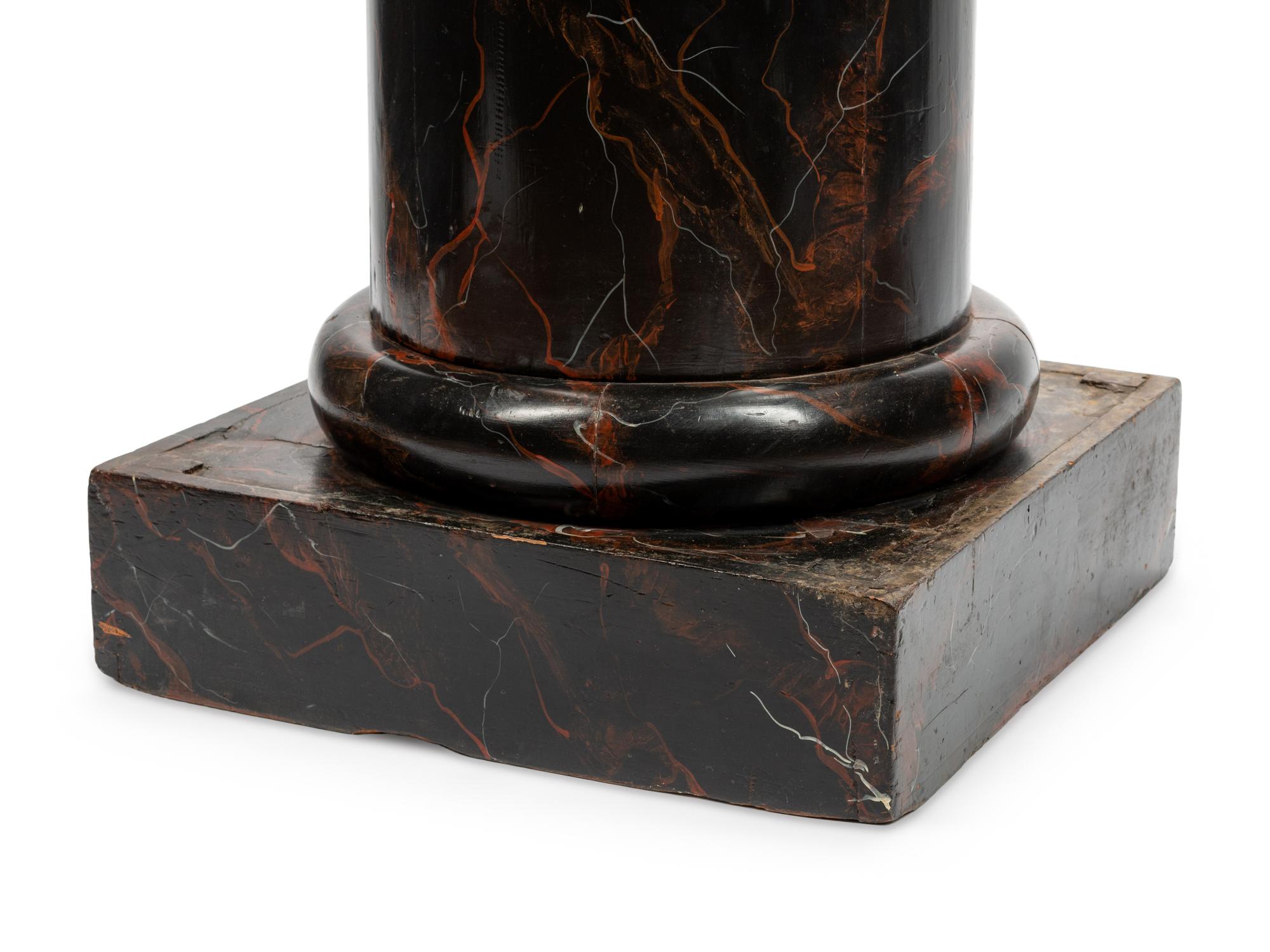 An Italian Carved Wood Figure of Bacchus on a Later Associated Faux Marble Pedestal