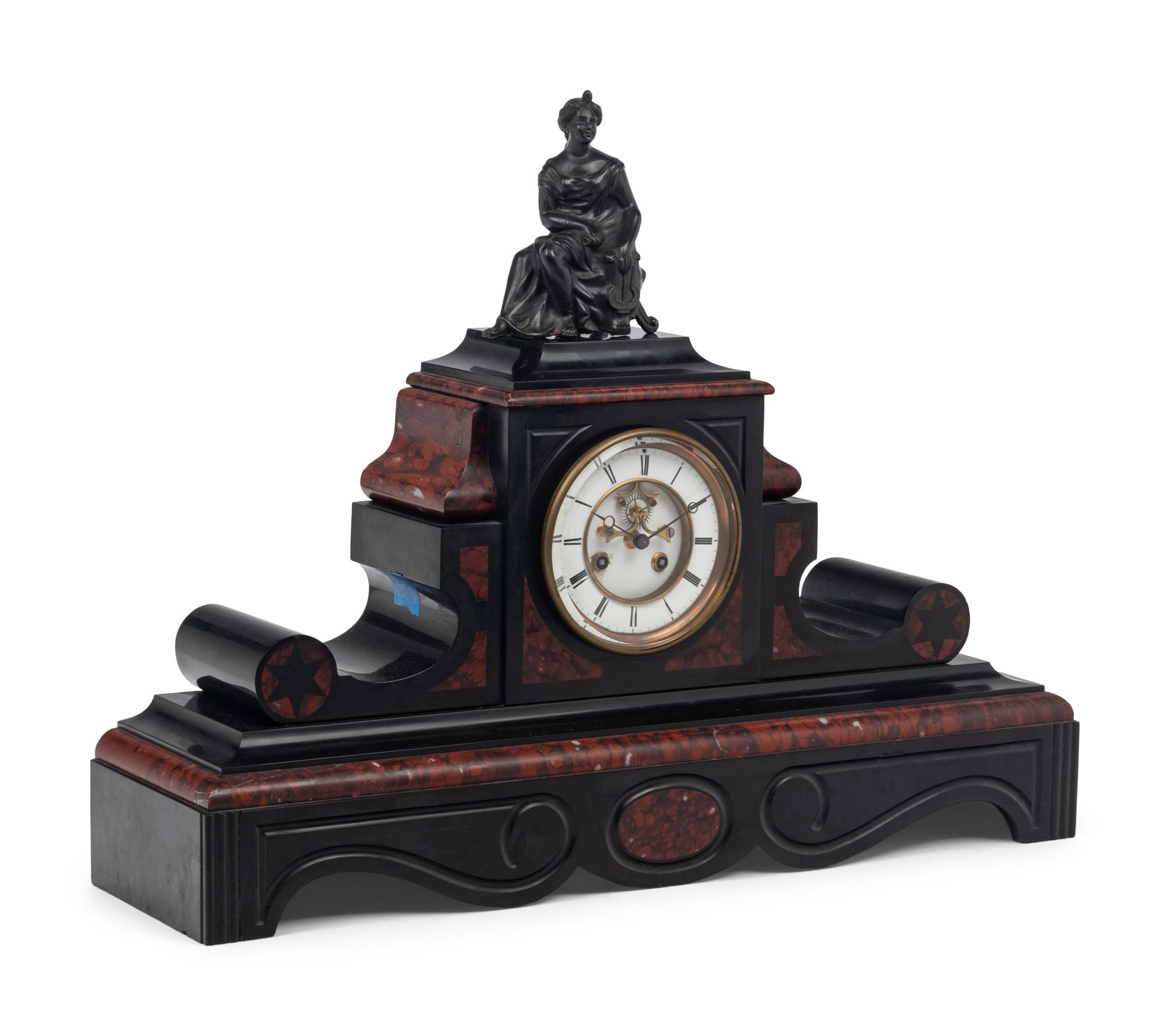 A French Metal, Marble and Slate Mantel Clock