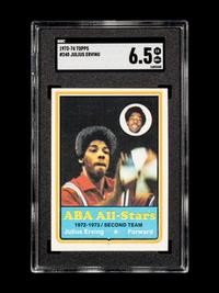 A 1972 Topps Julius Erving Rookie Basketball Card No. 195 (SGC 6.5 EX-NM+) and 1973 Topps All-Star Card No. 240 (SGC 6.5 EX-NM+)
