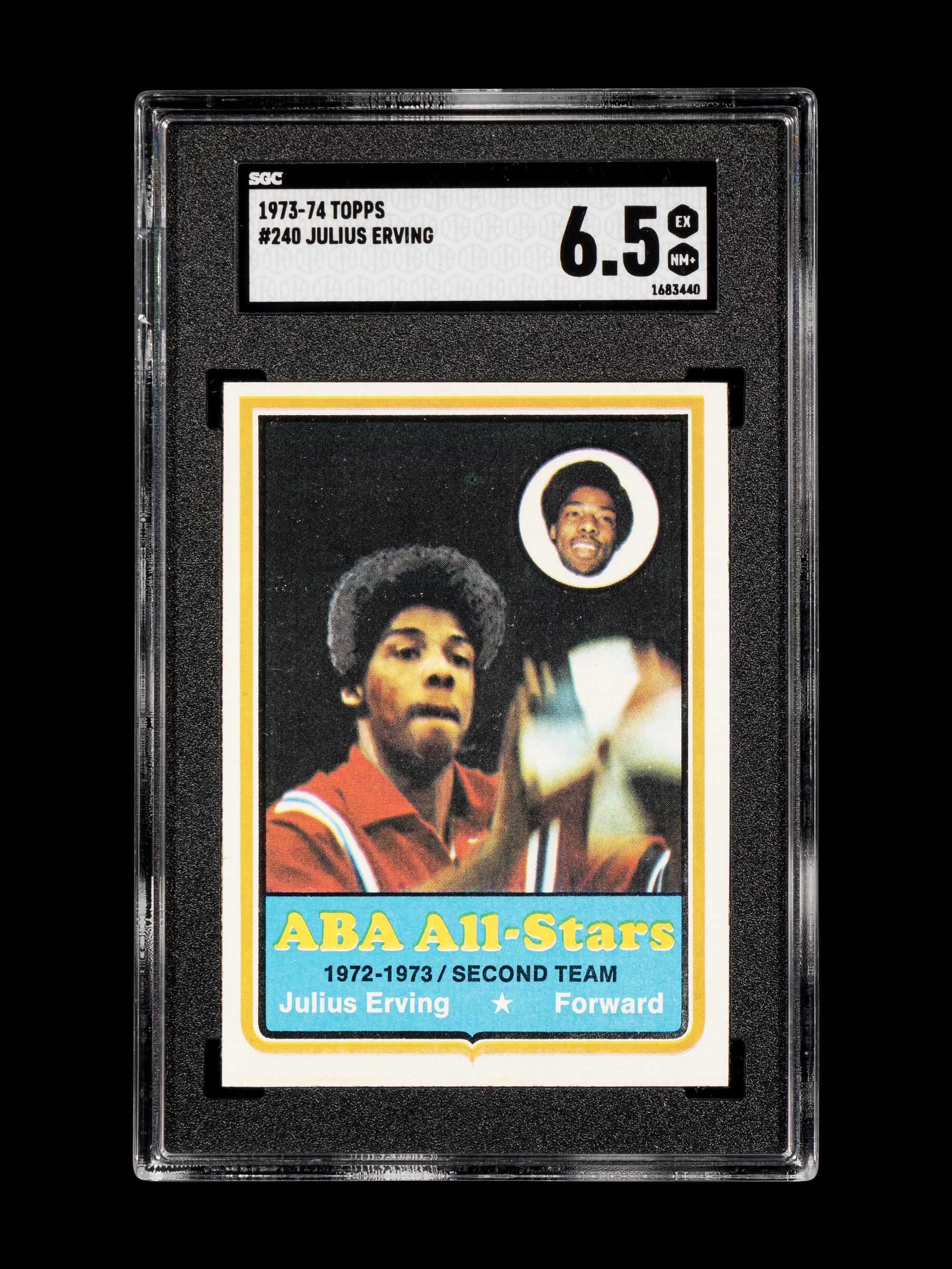 A 1972 Topps Julius Erving Rookie Basketball Card No. 195 (SGC 6.5 EX-NM+) and 1973 Topps All-Star Card No. 240 (SGC 6.5 EX-NM+)