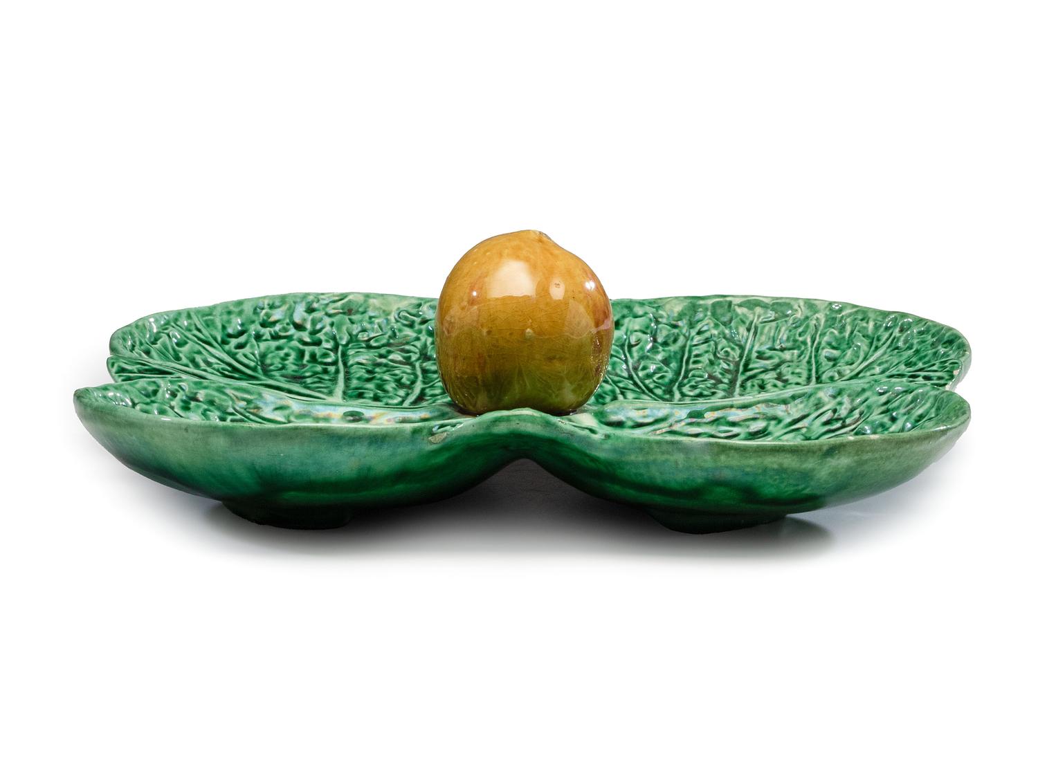 A Glazed Earthenware Leaf Form Relish Tray