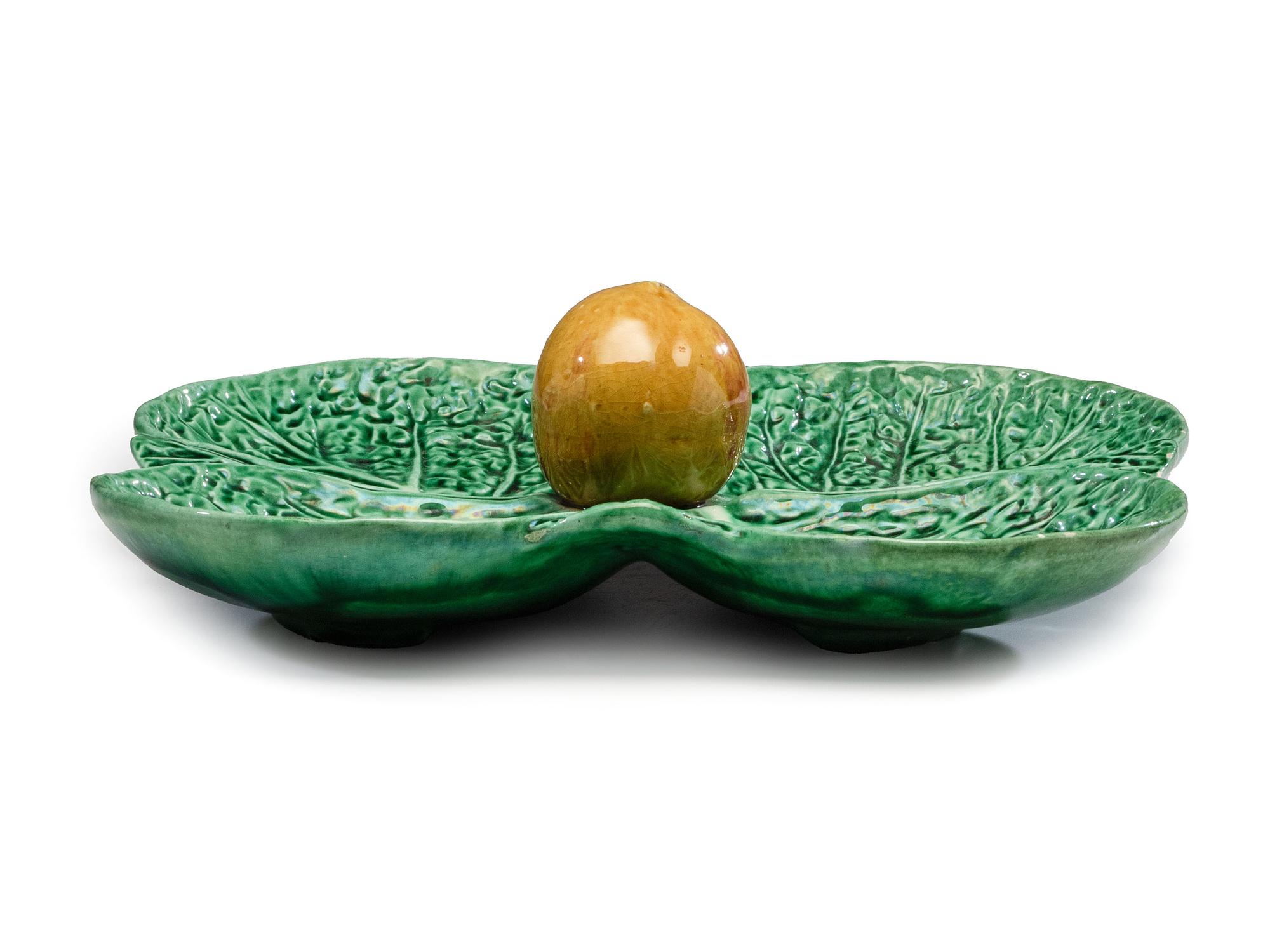 A Glazed Earthenware Leaf Form Relish Tray