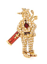 An 18 Karat Yellow Gold, Diamond and Enamel Golfer Pin, 4.30 dwts.