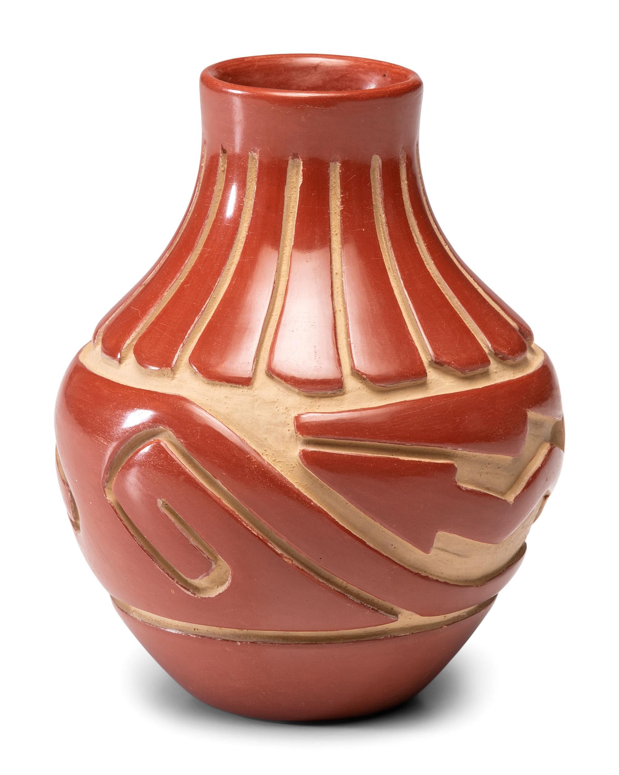 Redware Pottery Jar, with Avanyu