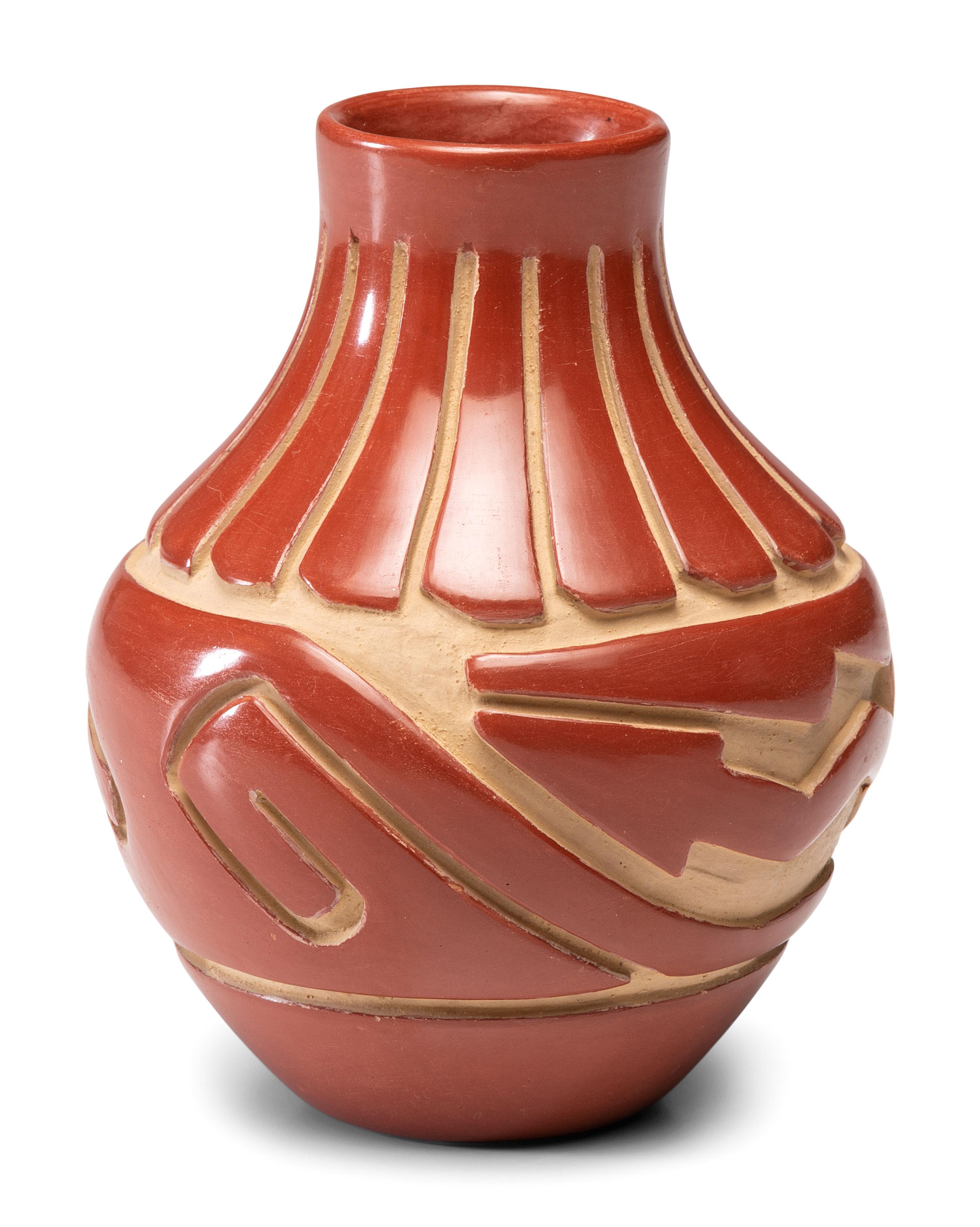 Redware Pottery Jar, with Avanyu