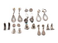 Navajo and Zuni Silver Earrings, with Inlay