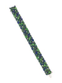 ROBERT PROCOP, SAPPHIRE, TSAVORITE GARNET AND DIAMOND 'AMERICAN GLAMOUR' BRACELET