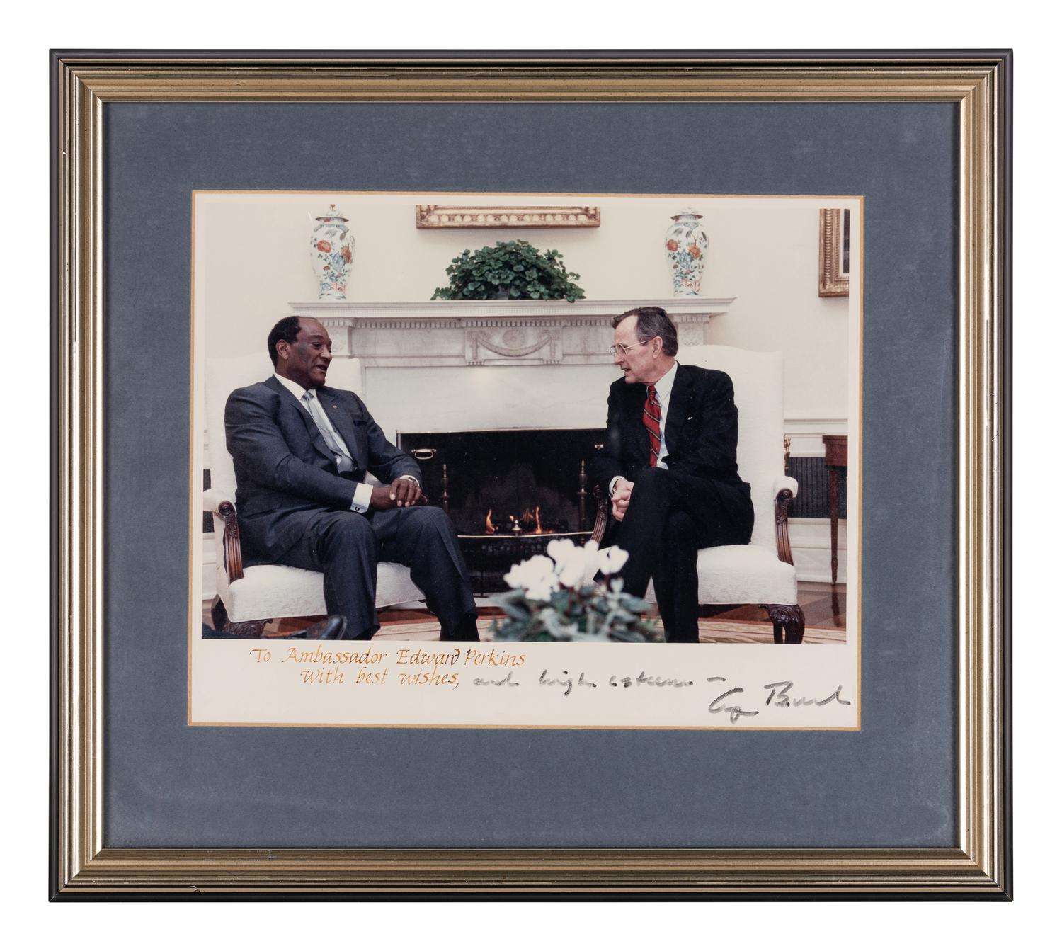 [PERKINS, Edward Joseph (1928-2020)]. A group of 9 documents or photographs by Presidents Nixon, Reagan, or Bush to Perkins, presumably with secretarial or facsimile signatures, including:
