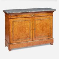 A Charles X gilt bronze-mounted pollard oak side cabinet with Saint Anne marble top circa 1820
