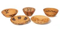Five California Mission Baskets Height of largest 4 x diameter 12 3/4 inches