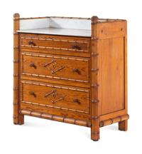A Victorian Bamboo-Carved Pine Marble-Top Chest of Drawers