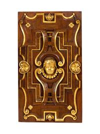 Six Italian Carved Walnut and Parcel Gilt Panels