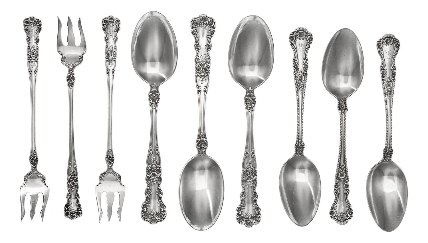 A Group of American Silver Flatware Articles, Gorham Mfg. Co., Providence, RI, comprising seven cocktail forks and three teaspoons in t
