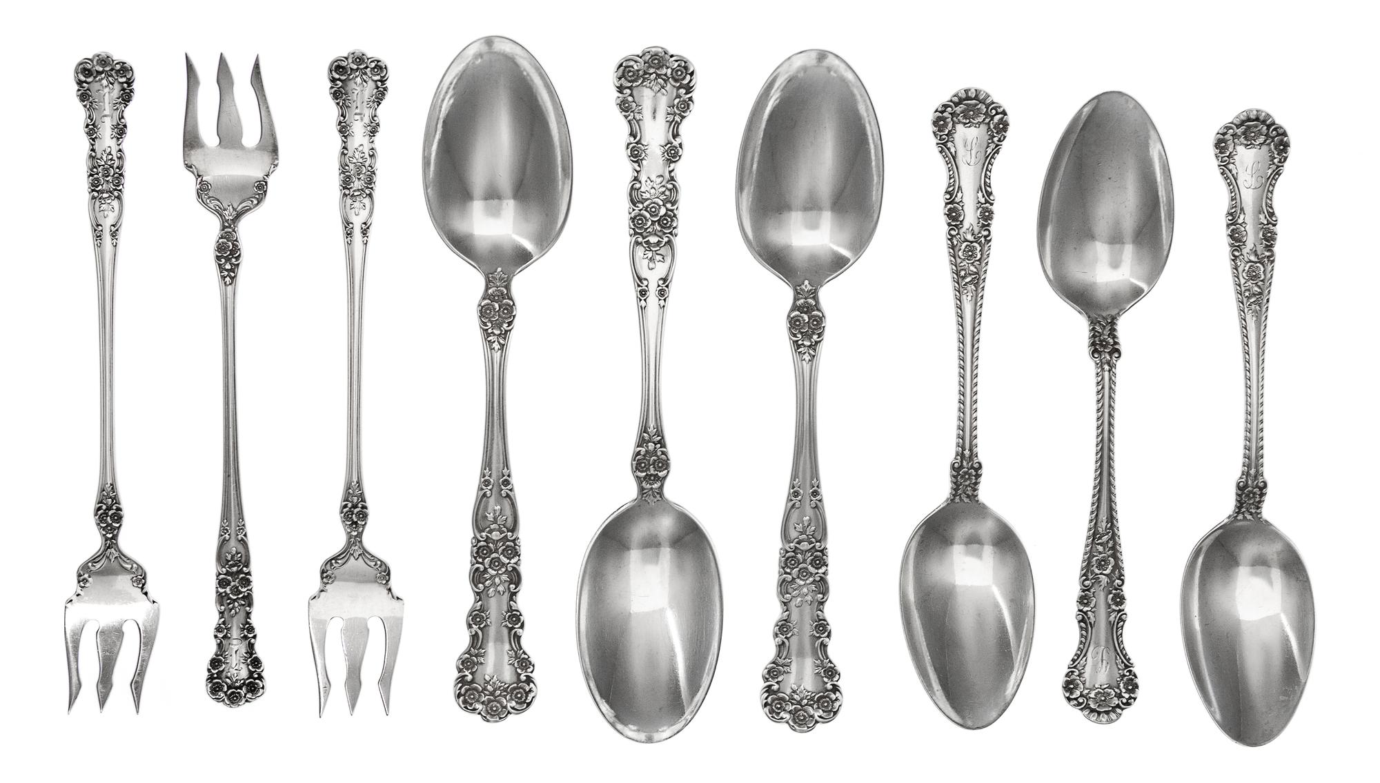 A Group of American Silver Flatware Articles, Gorham Mfg. Co., Providence, RI, comprising seven cocktail forks and three teaspoons in t